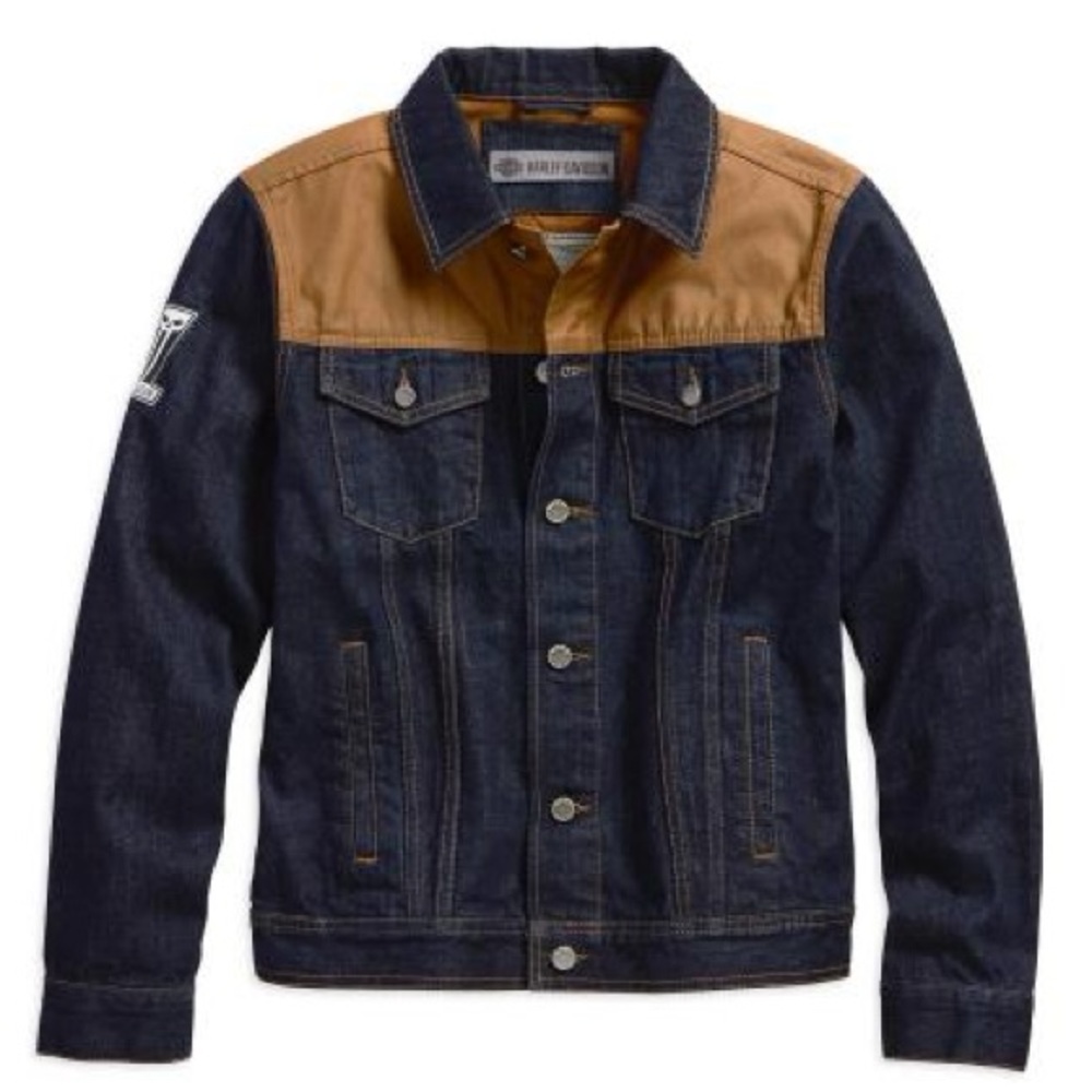 Harley-Davidson® Men's Waxed Canvas Slim Fit Denim Jacket, Dark Indigo